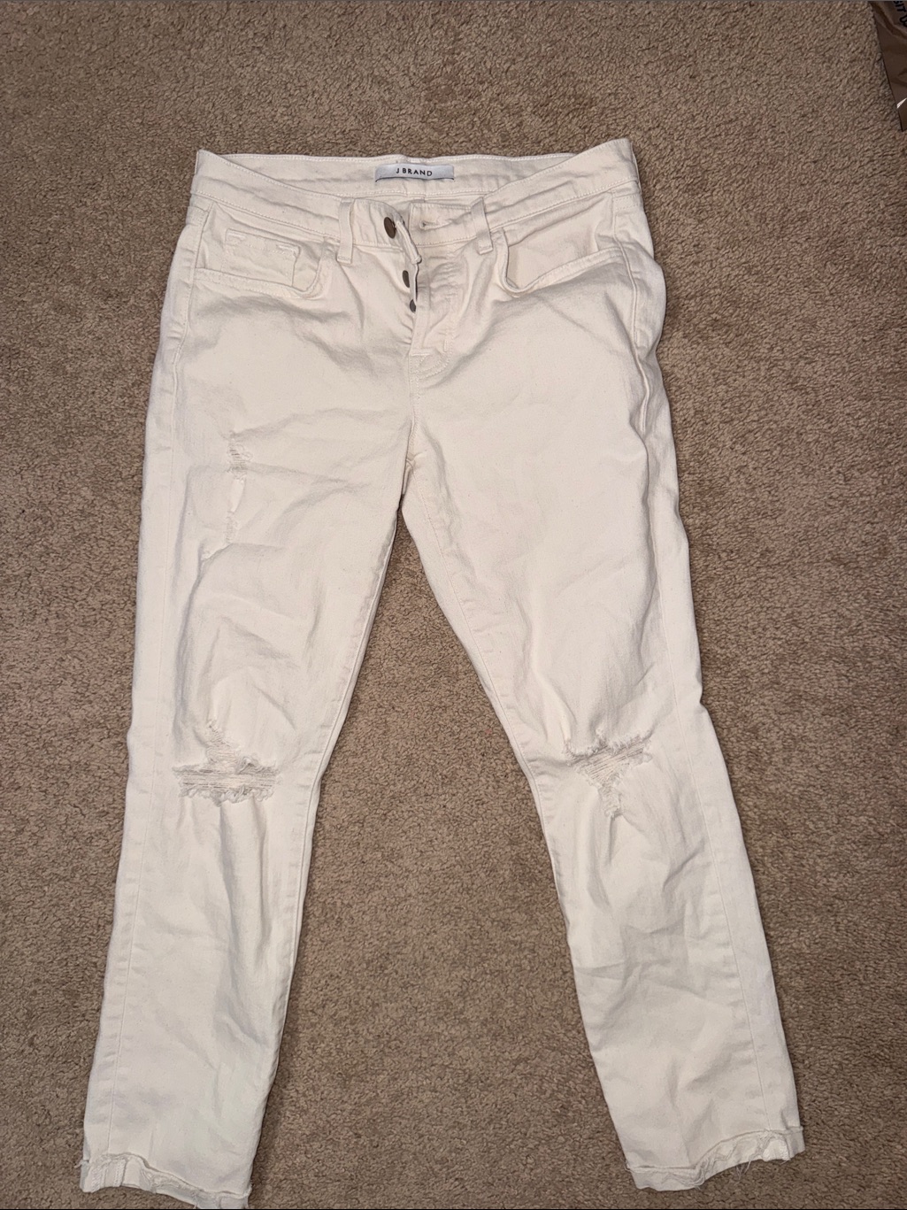 J Brand White Distressed Skinny Jeans